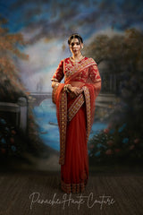 Coral and Deep Red Colour Saree from VIBGYOR Collection