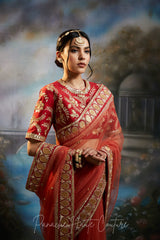 Coral and Deep Red Colour Saree from VIBGYOR Collection