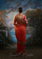 Coral and Deep Red Colour Saree from VIBGYOR Collection