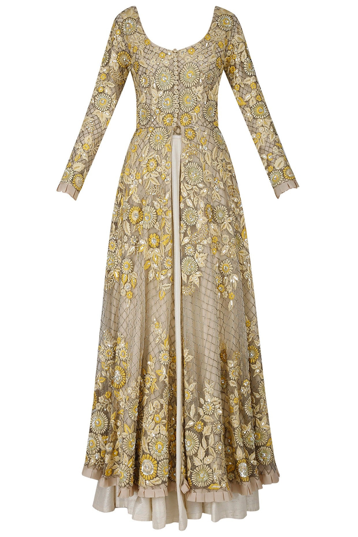 Cream Color Jacket Lehenga Set