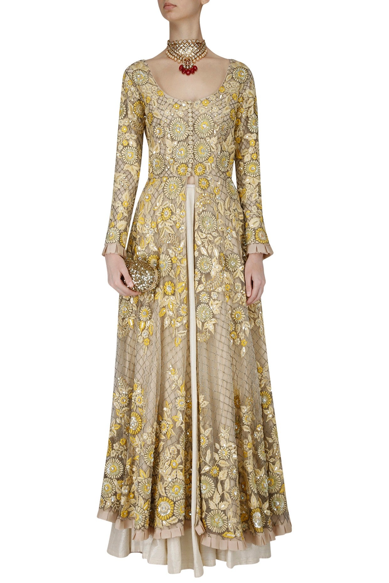 Cream Color Jacket Lehenga Set