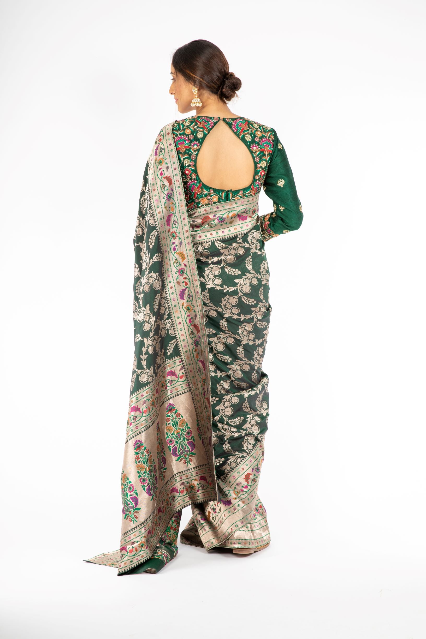 Dark Green Color Handloom Saree with Paithani Border