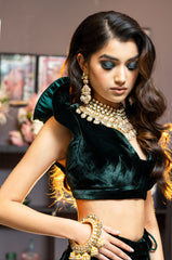 Dark Green Color Silk Velvet Lehenga Set
