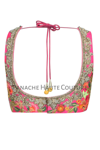 Dark Pink Color Blouse with Multicolor Thread Embroidery