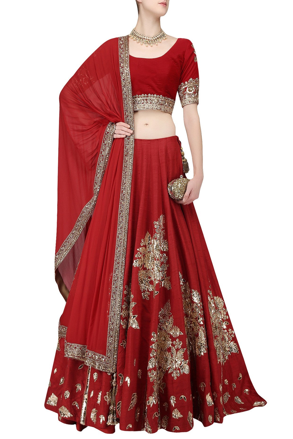Deep Red Wedding Lehgna Choli by Panache Haute Couture