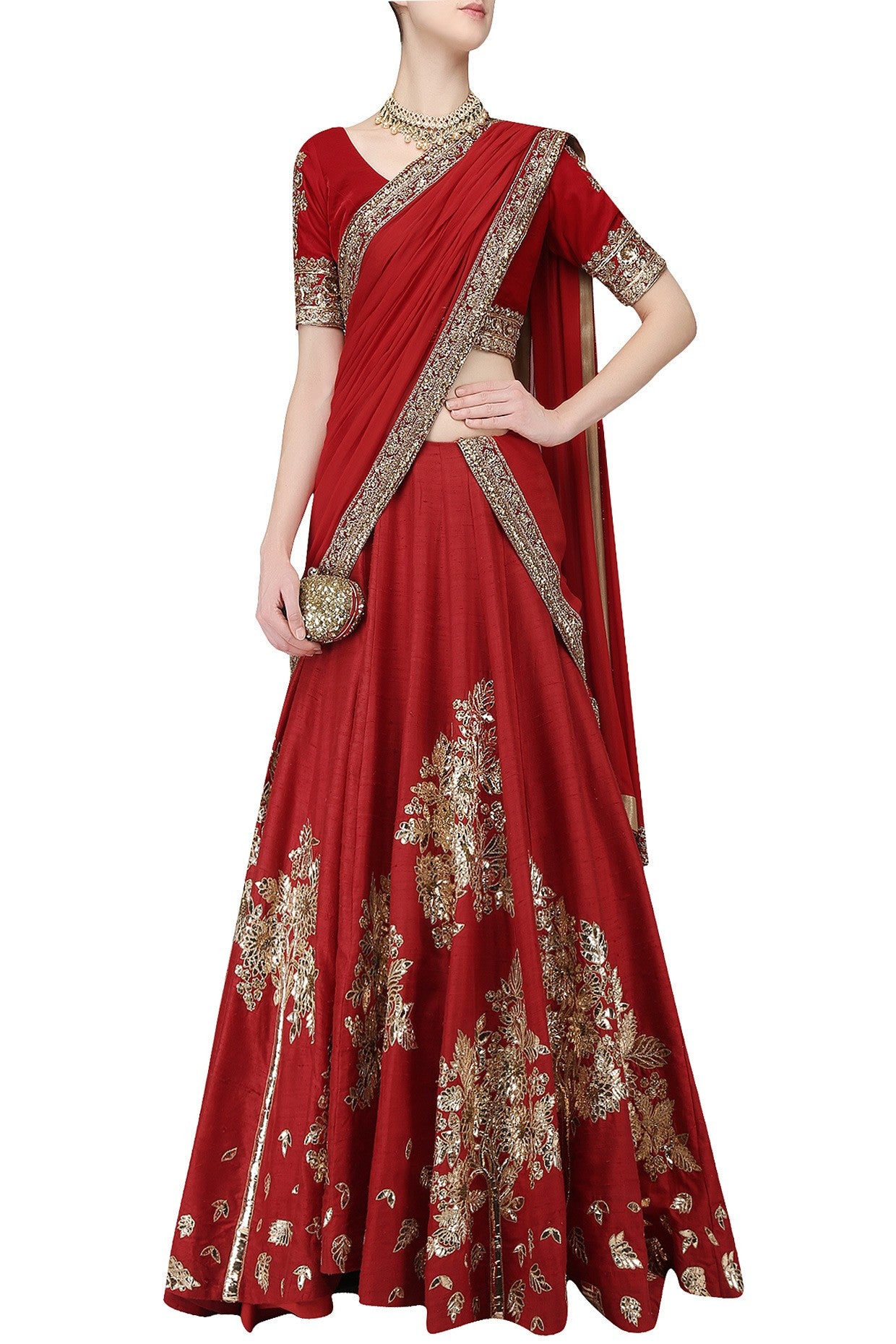 Deep Red Wedding Lehgna Choli by Panache Haute Couture
