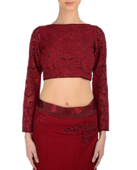 Dark Red designer saree with maroon applique work