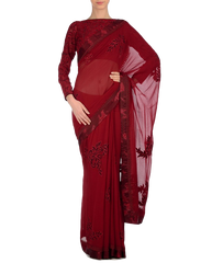 Dark Red designer saree with maroon applique work