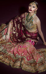 Dark Wine Pink Bridal Lehenga Saree