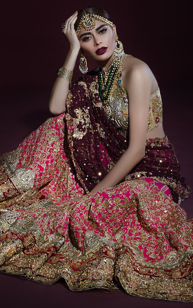 Dark Wine Pink Bridal Lehenga Saree