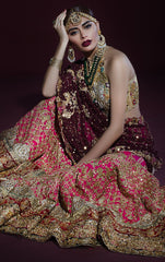 Dark Wine Pink Bridal Lehenga Saree