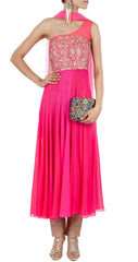 Dark pink one shoulder anarkali