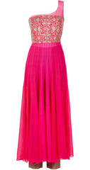 Dark pink one shoulder anarkali