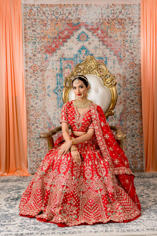 Deep Red Bridal Gotta Patti and Zardozi Lehenga