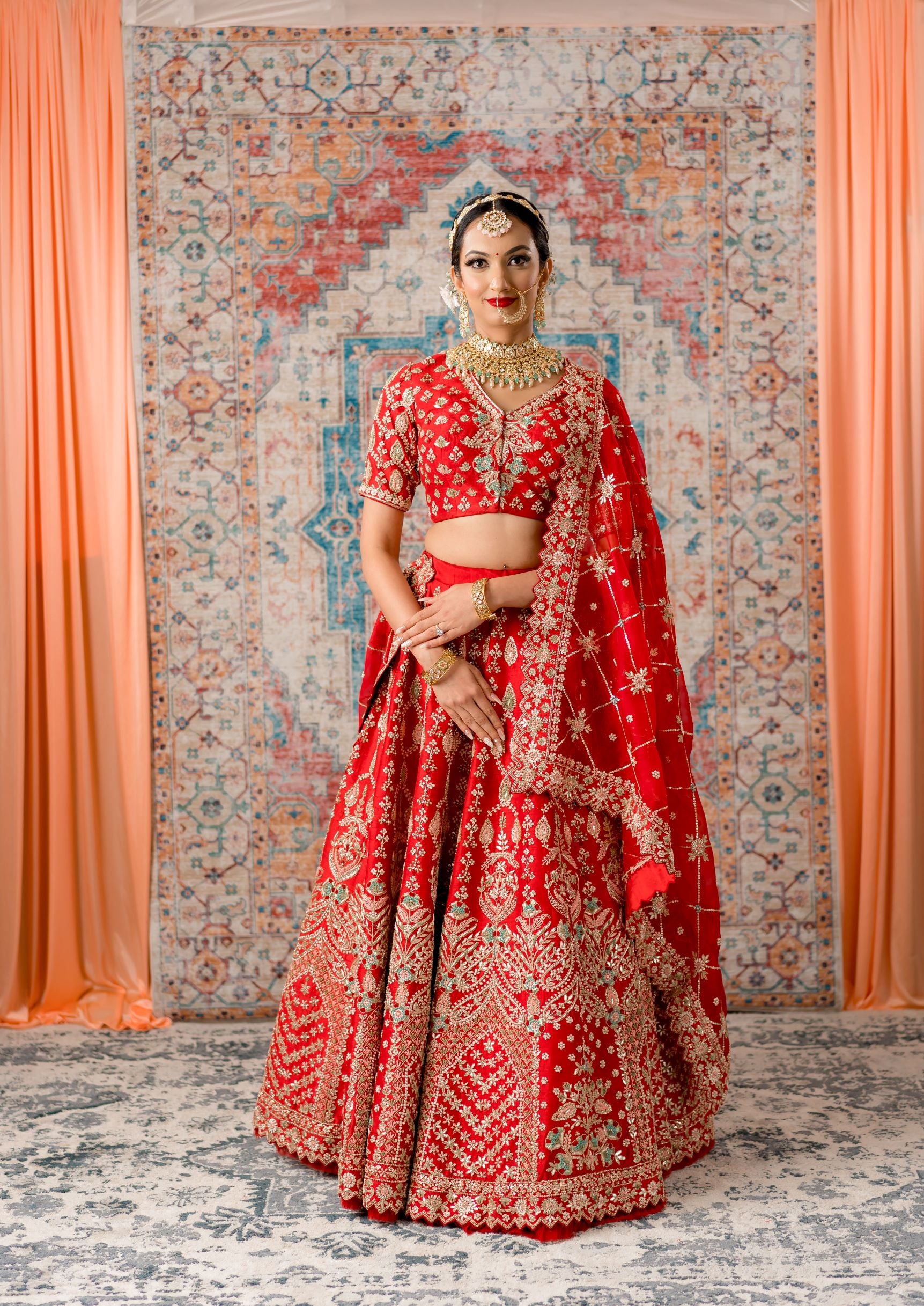 Deep Red Bridal Gotta Patti and Zardozi Lehenga