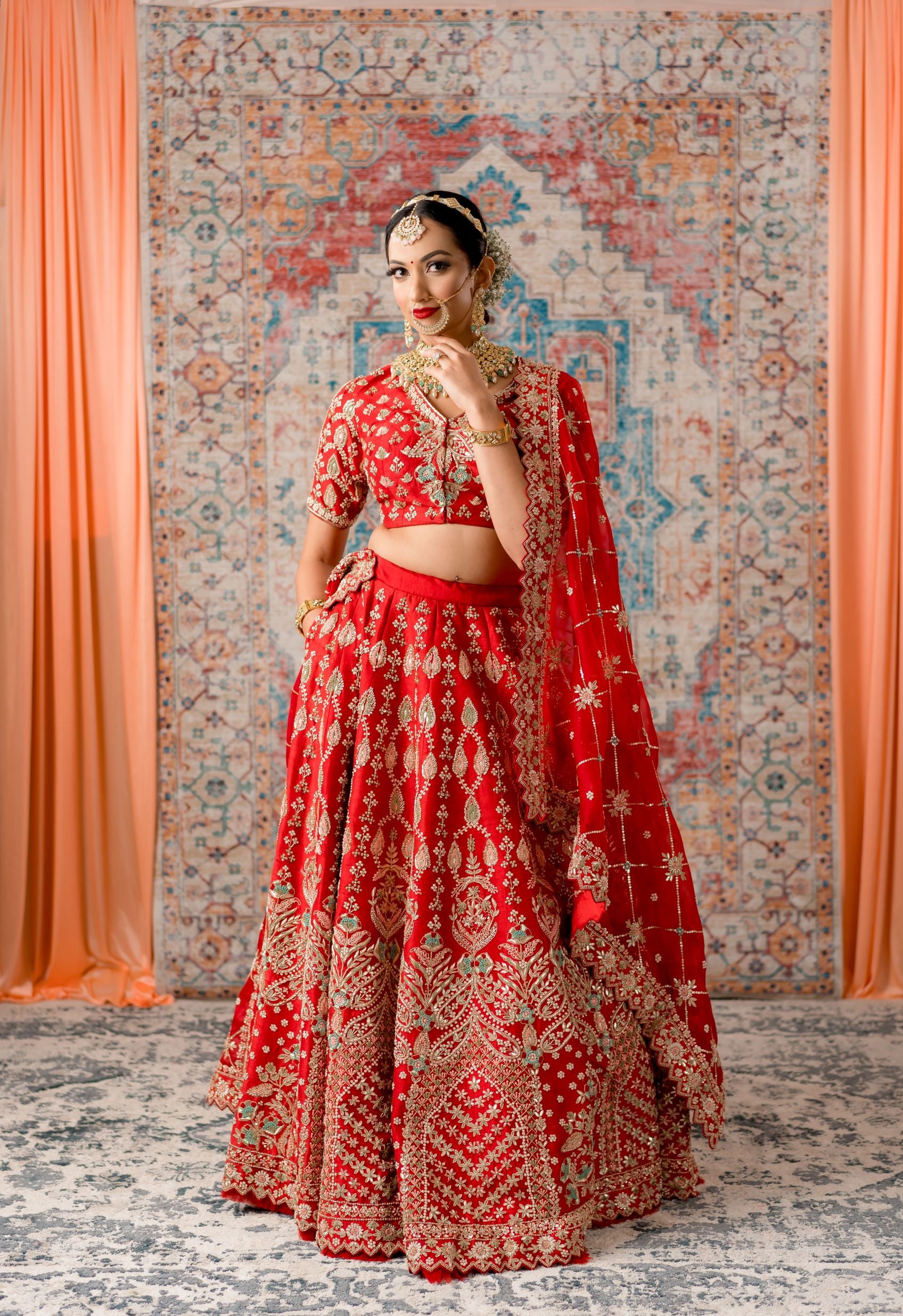 Deep Red Bridal Gotta Patti and Zardozi Lehenga