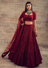 Deep Red Color Monotone Lehenga GULBARG