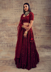 Deep Red Color Monotone Lehenga GULBARG