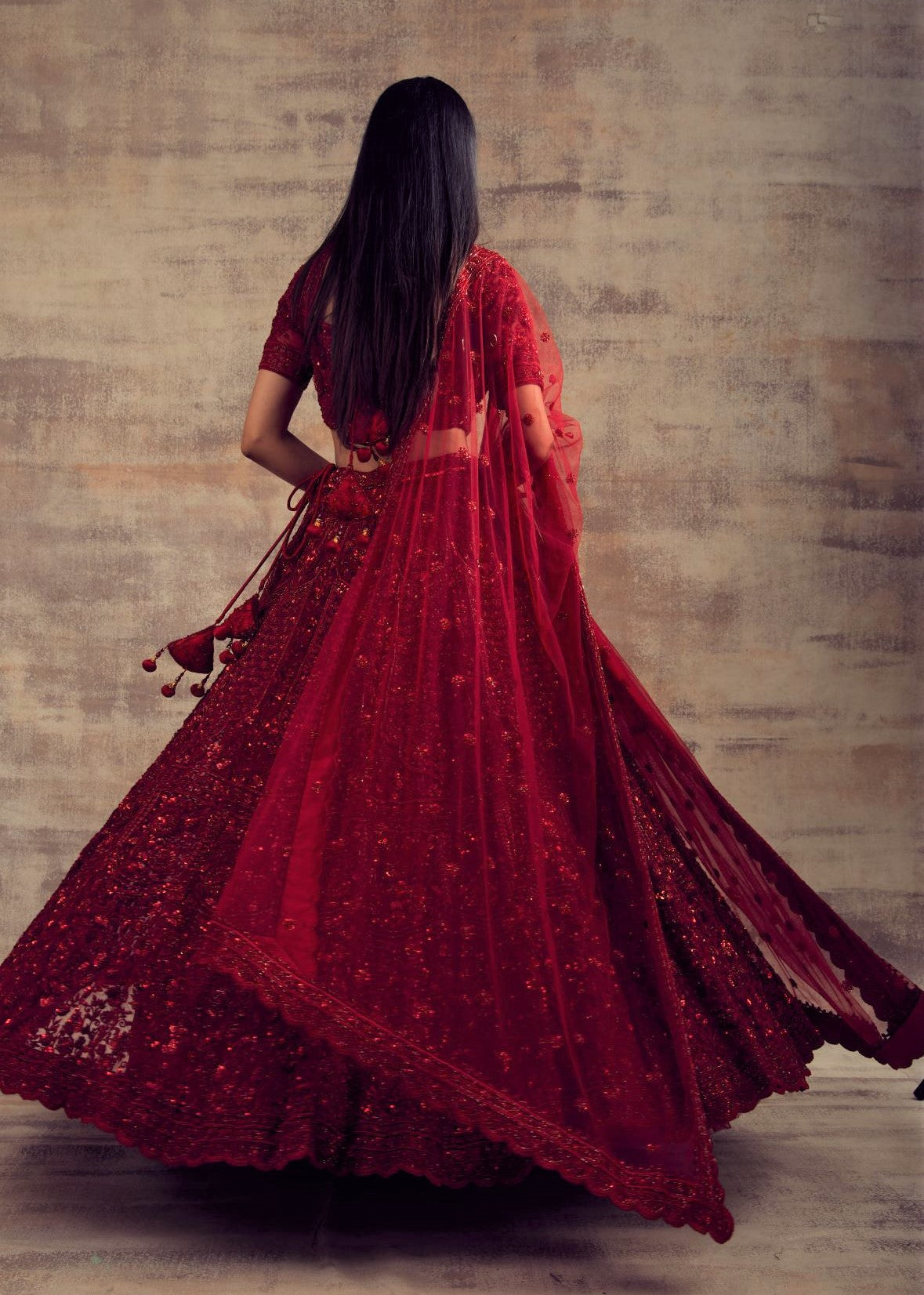 Deep Red Color Monotone Lehenga GULBARG