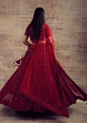 Deep Red Color Monotone Lehenga GULBARG