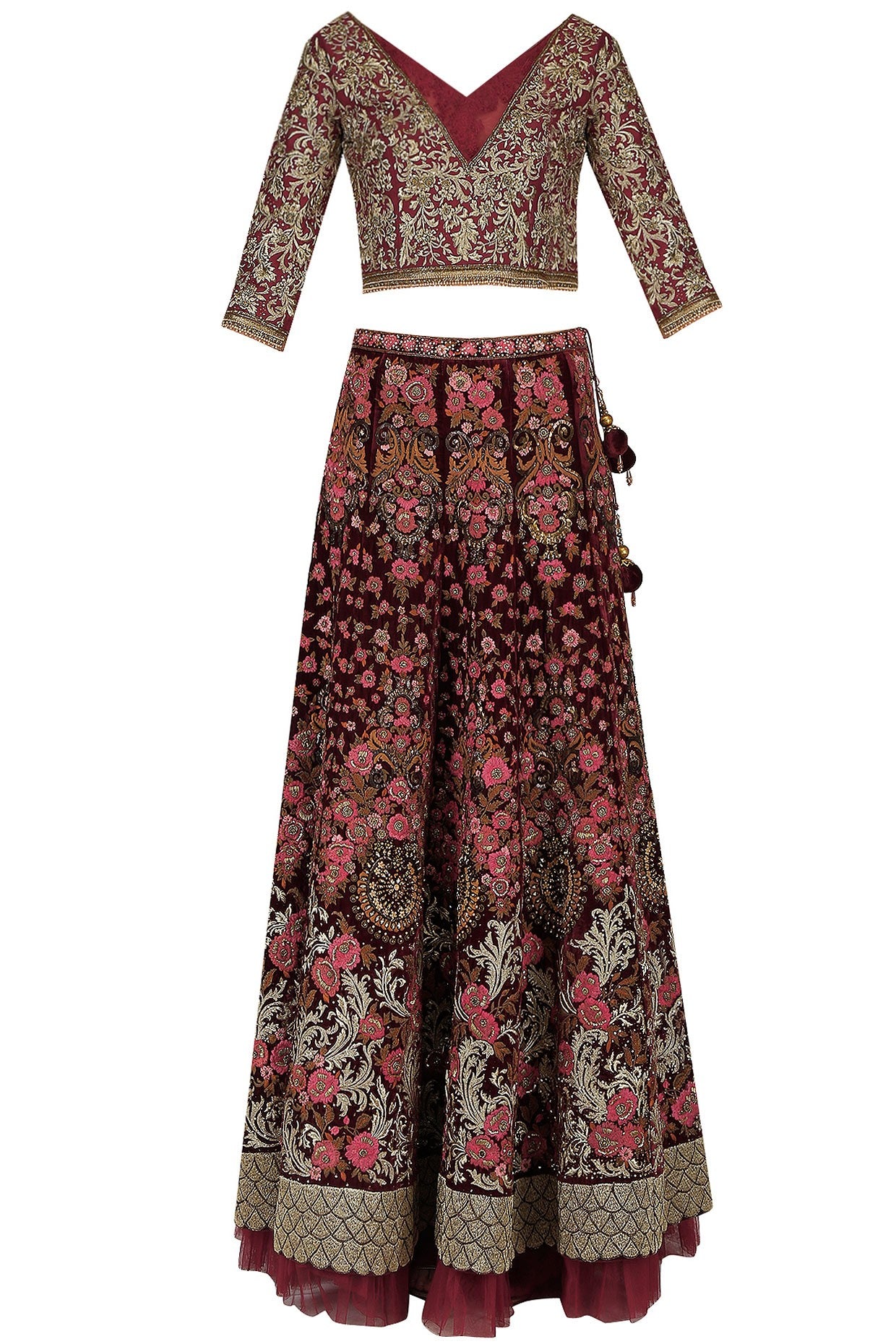 Deep Maroon Color Thread Work Wedding Lehenga