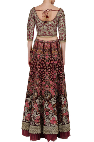 Deep Maroon Color Thread Work Wedding Lehenga