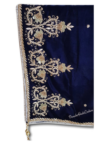 Deep Navy colour velvet shawl / Dupatta