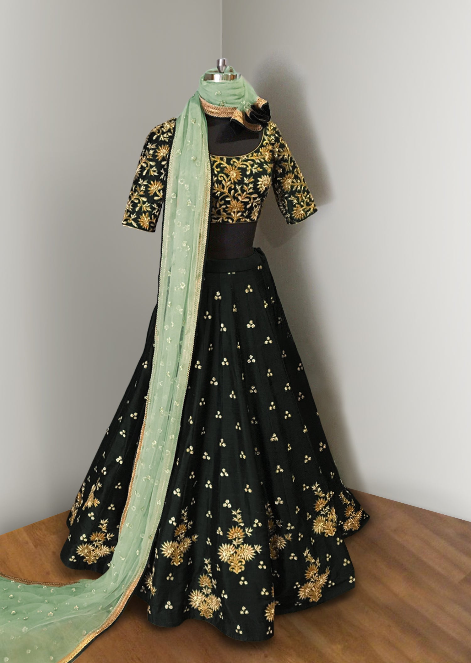 Green Color Lehenga Choli with Light Green Dupatta by Panache Haute Couture