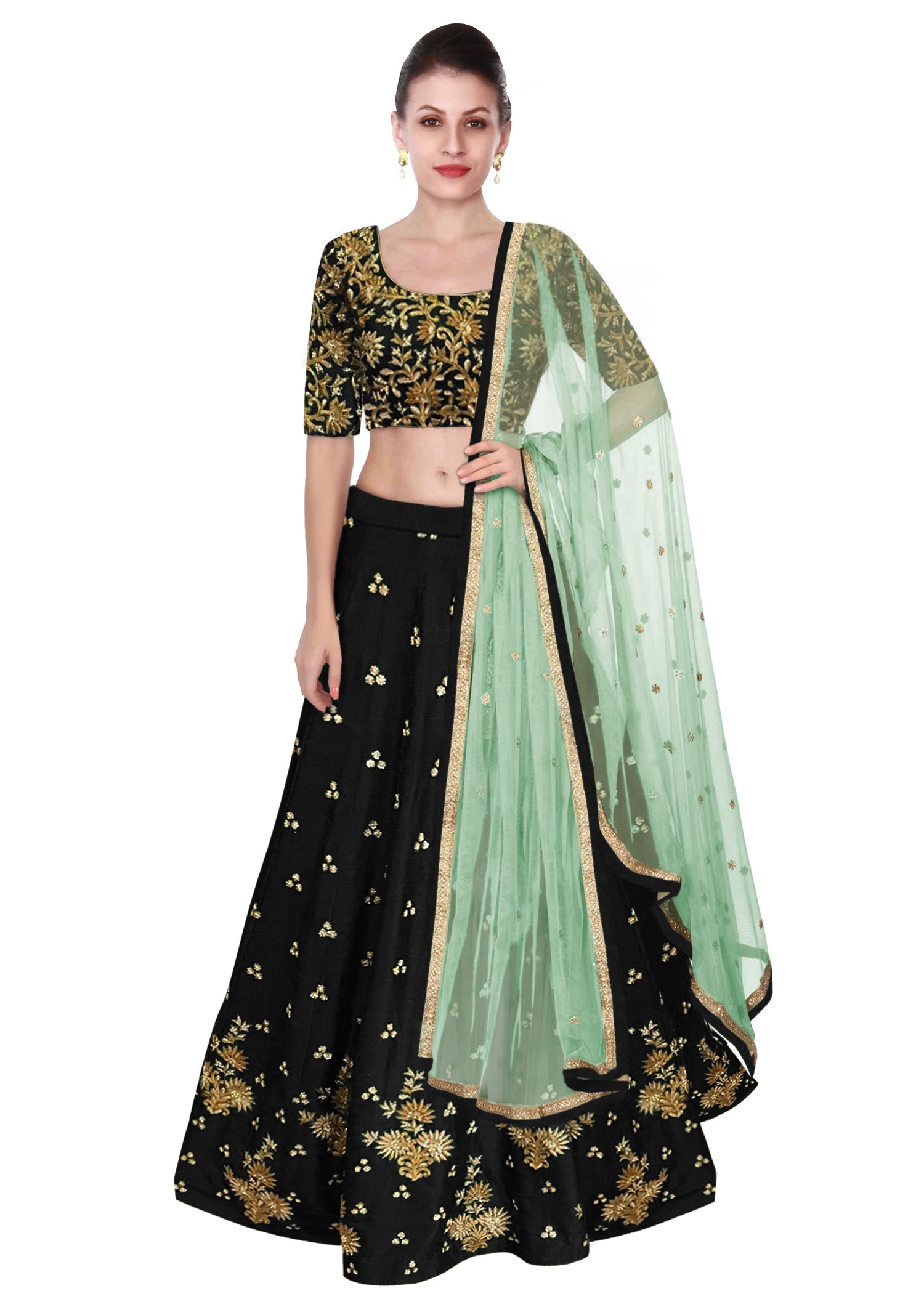 Green Color Lehenga Choli with Light Green Dupatta by Panache Haute Couture