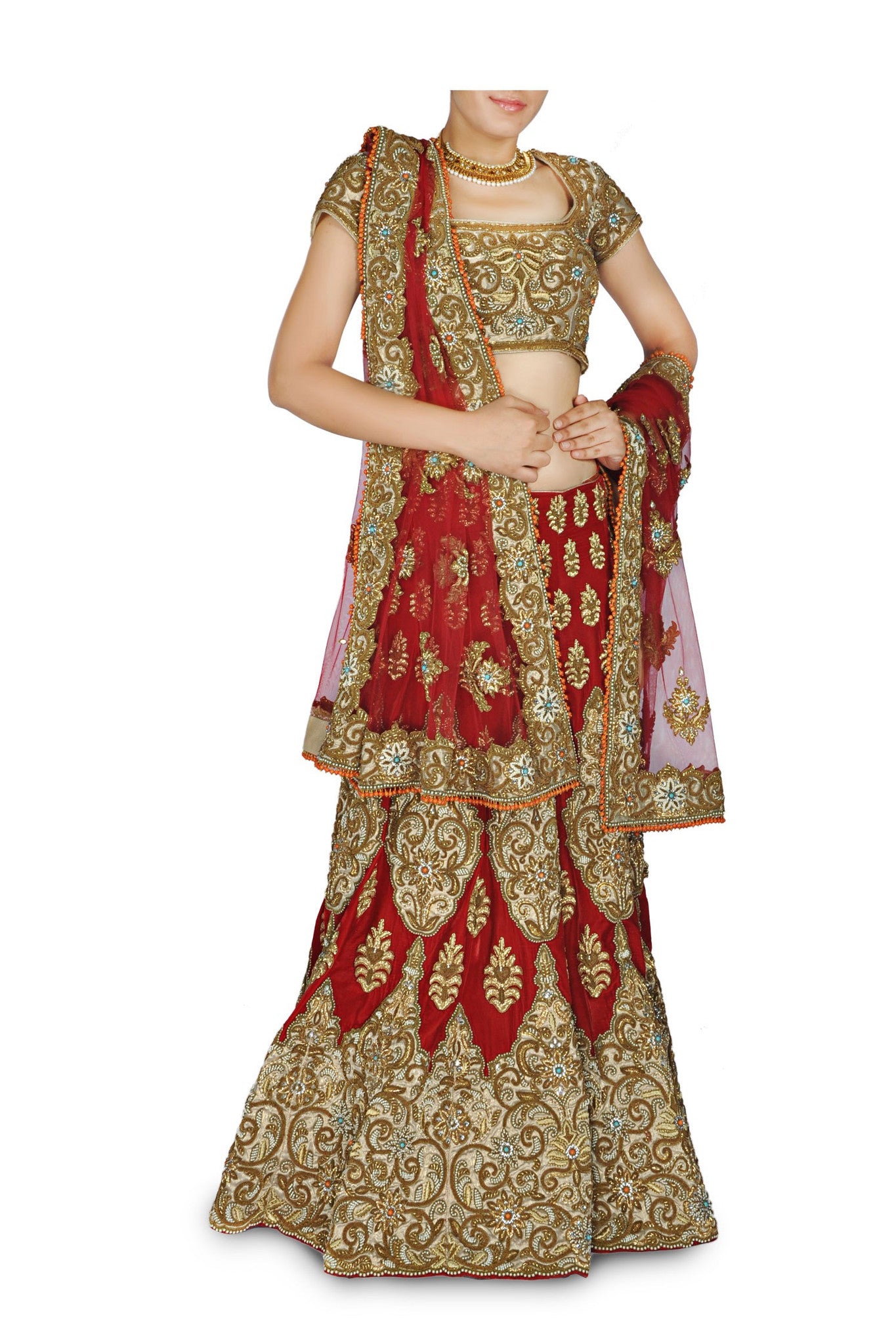 Deep red color Bridal lehenga / chaniya choli