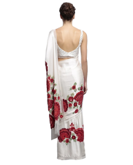 Designer saree in ivory color with floral embroidery by panache haute couture