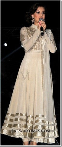 Dia Mirza in White anarkali