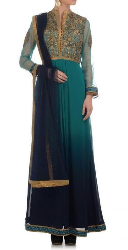 Blue shaded long anarkali suit