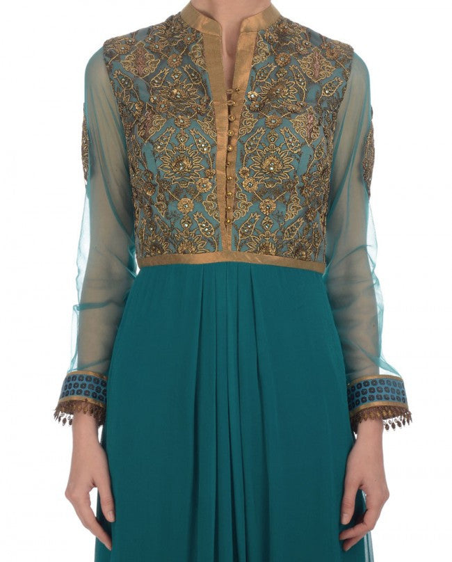 Blue shaded long anarkali suit