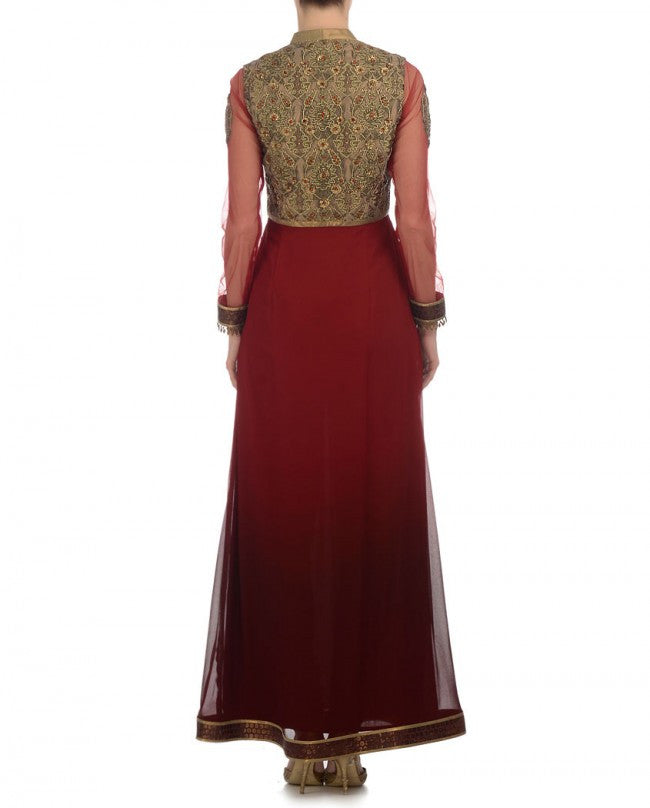 Maroon shaded long anarkali suit