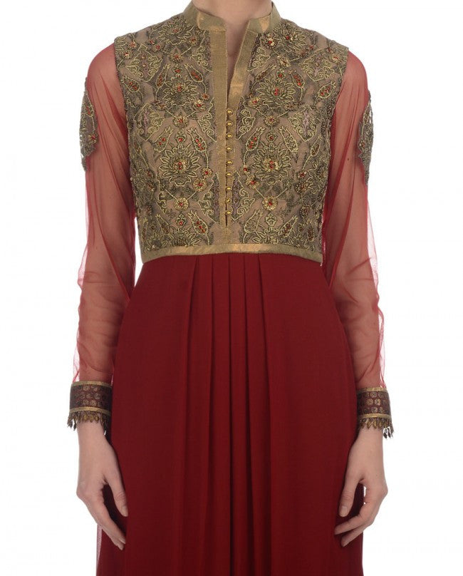 Maroon shaded long anarkali suit