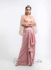 Dusty Pink Color Dhoti Skirt with Cape