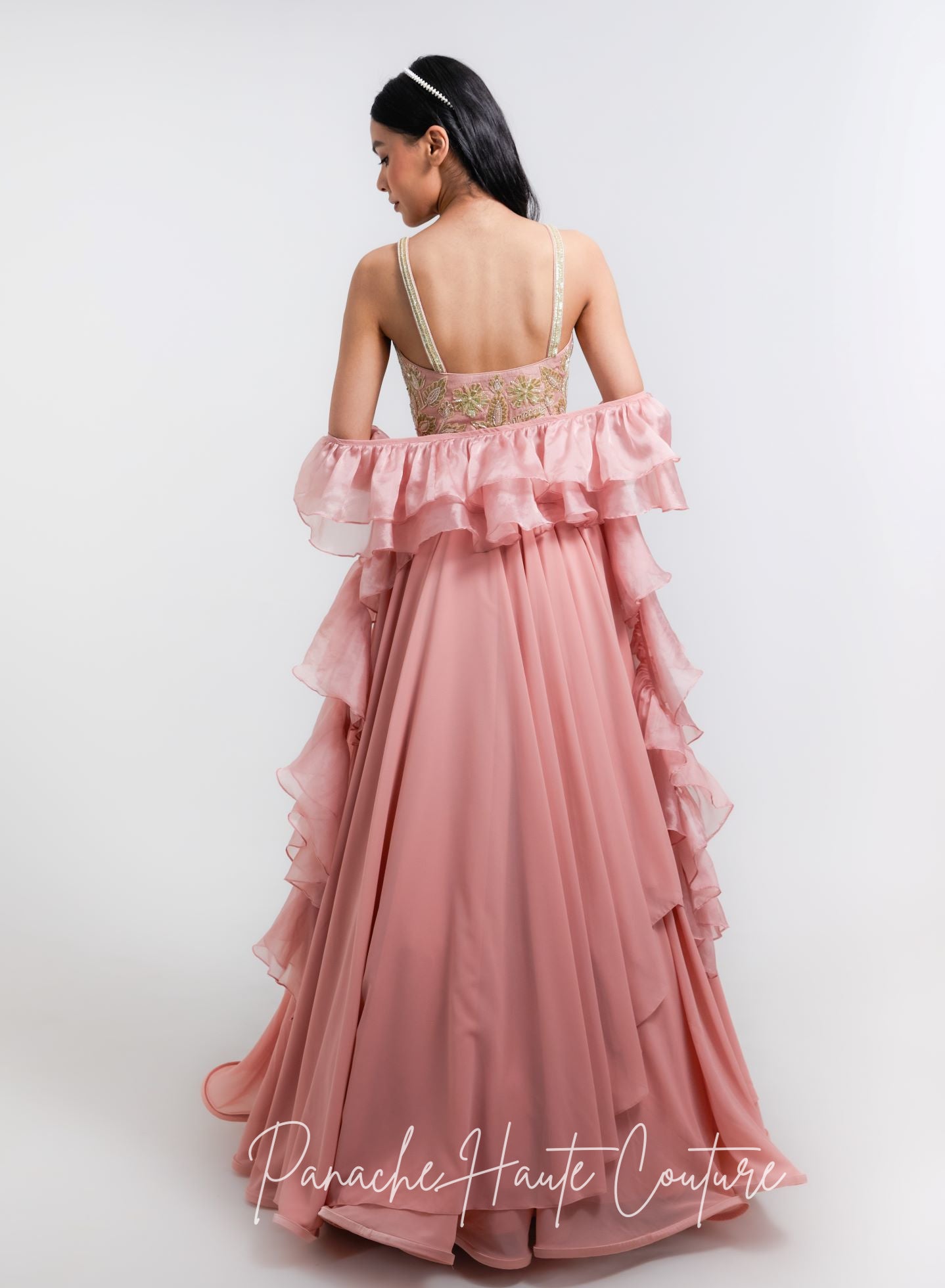 Dusty Pink Color Tiered Skirt with Crop Top