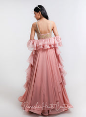Dusty Pink Color Tiered Skirt with Crop Top