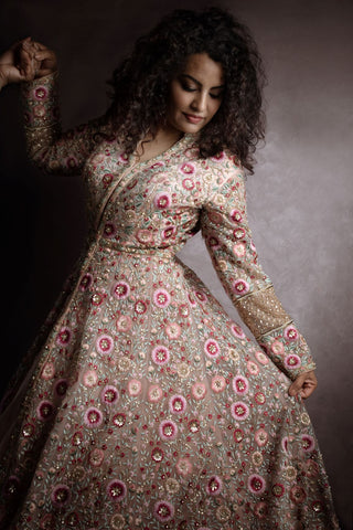 Dusty Pink Jacket Wedding Lehenga Set