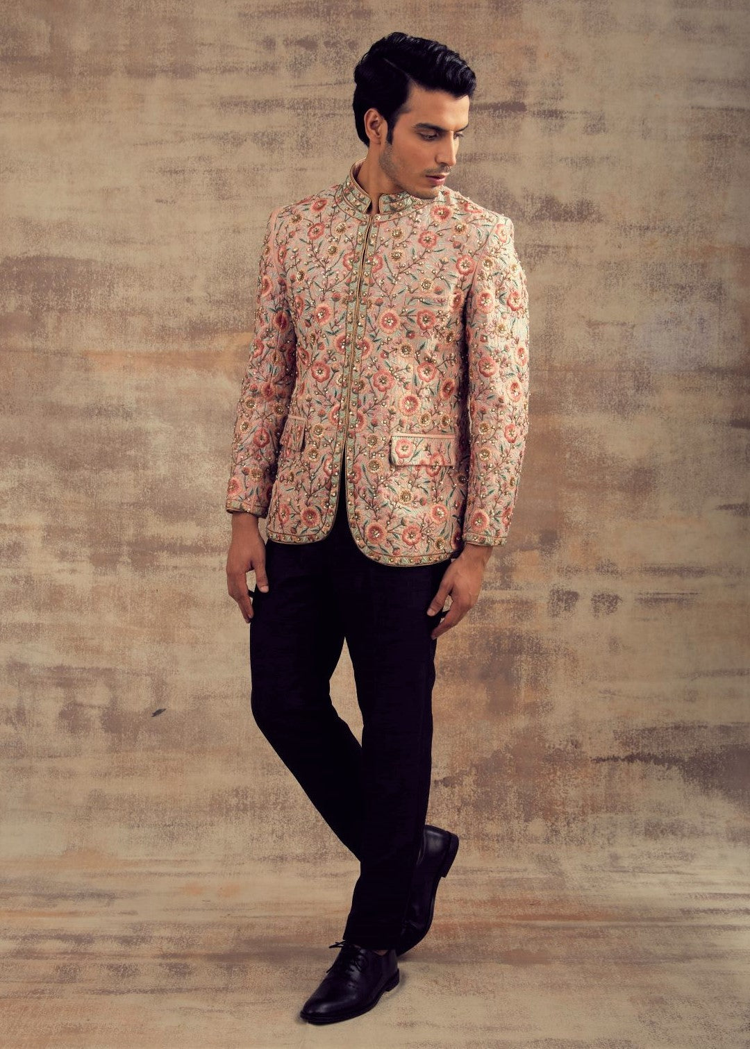 Dusty Rose Color Embroidered Jodhpuri Jacket