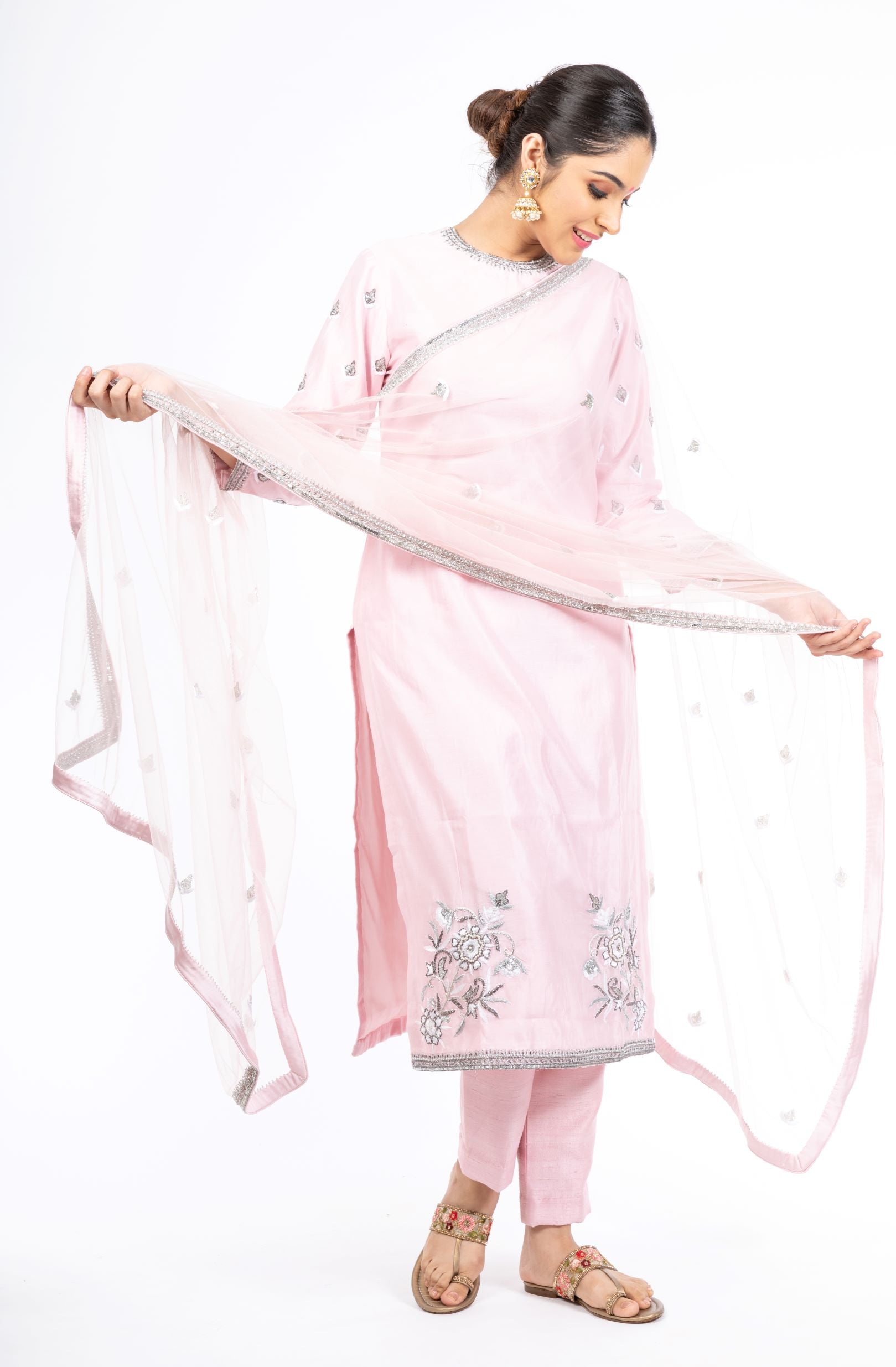 Elegant Baby Pink Chanderi Silk Salwar Kameez