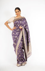 Elegant Violet Color Handloom Pure Silk Jangla Saree