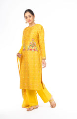 Elegant Yellow Color Raw Silk Ikkat Salwar Kameez with Chinon Dupatta