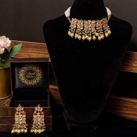 Emerald Green Ahmedabadi Paachi Kundan Choker Necklace Jahan