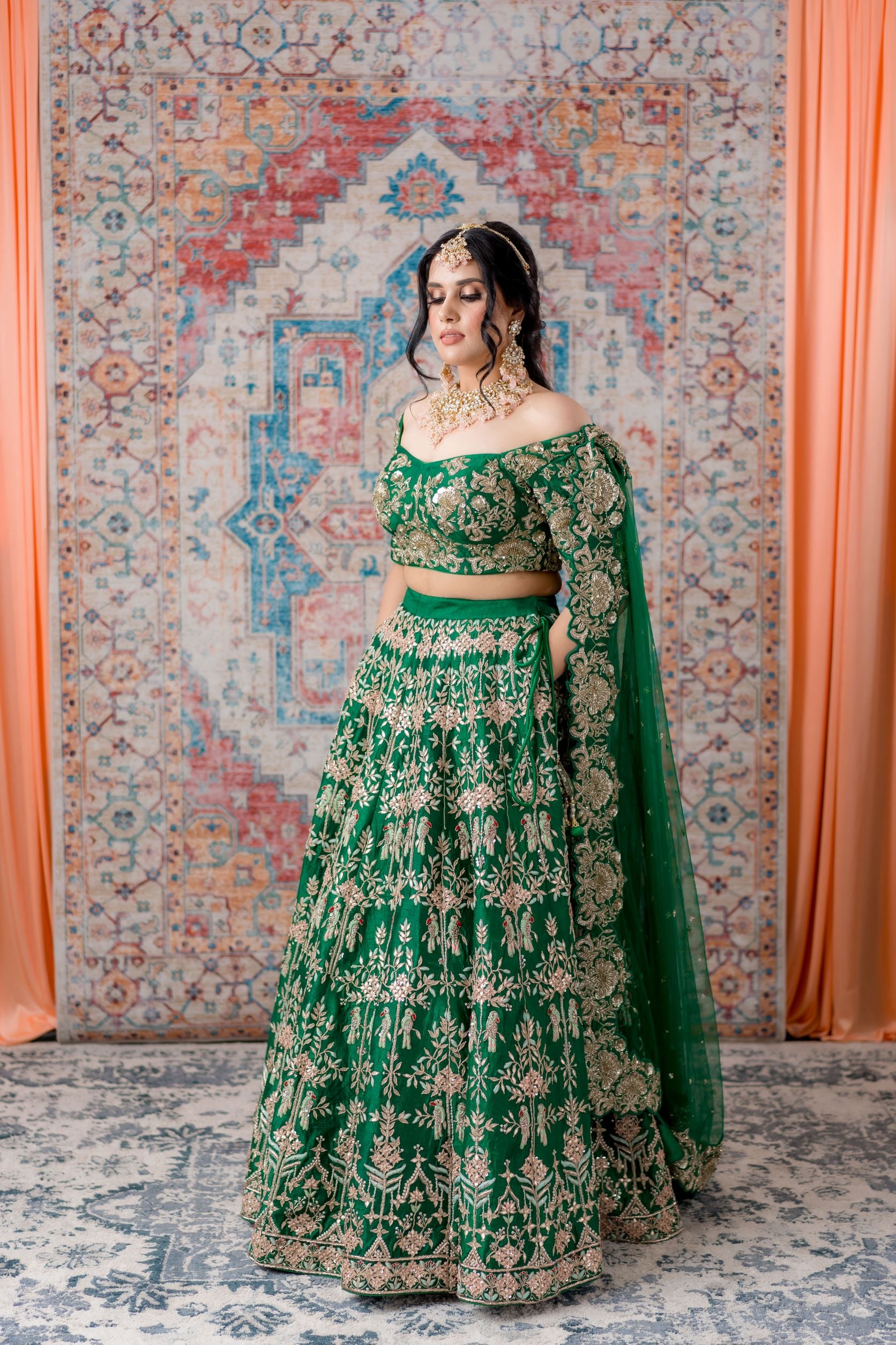 Emerald Green Gotta Patti and thread work Bridal Lehenga