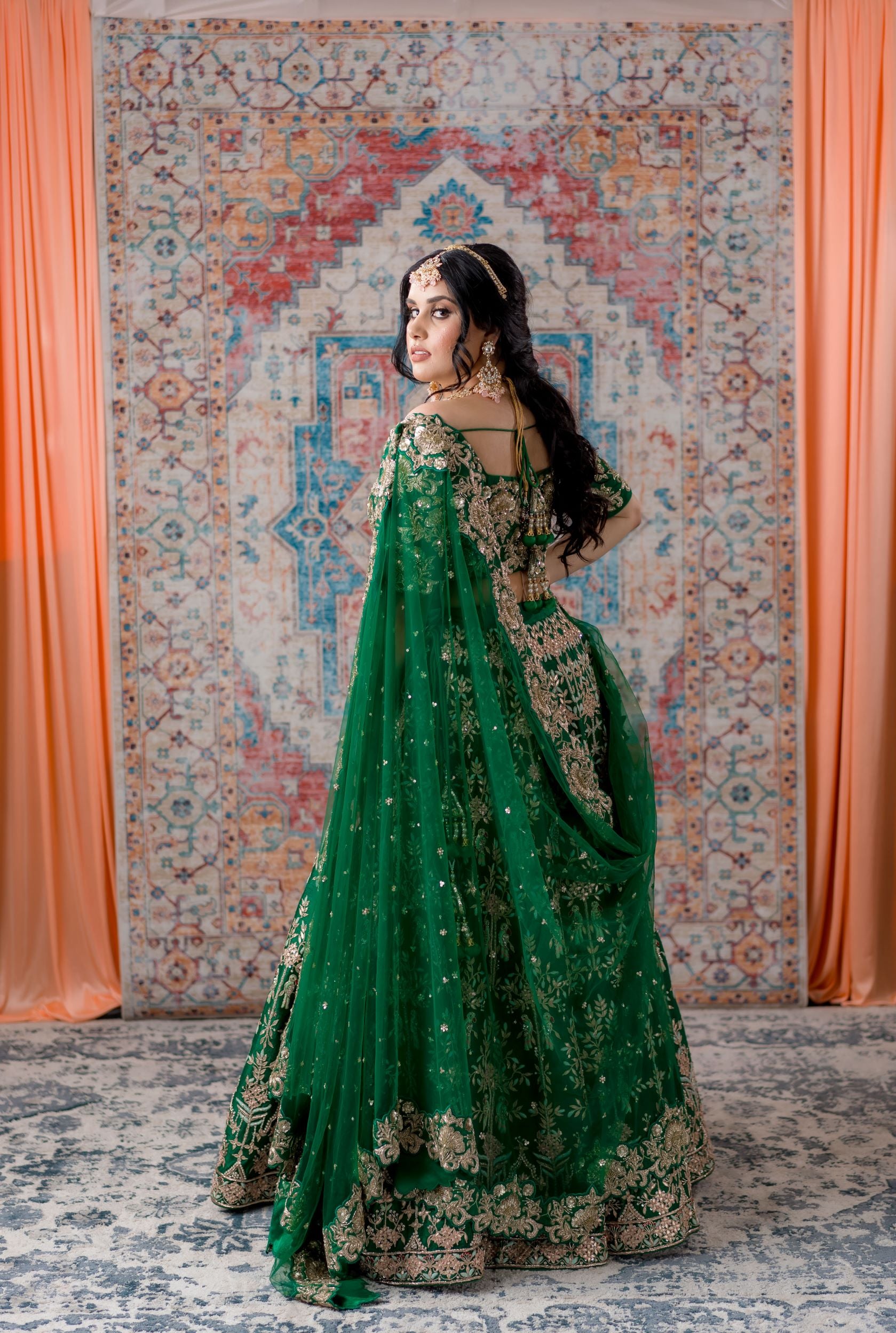Emerald Green Gotta Patti and thread work Bridal Lehenga