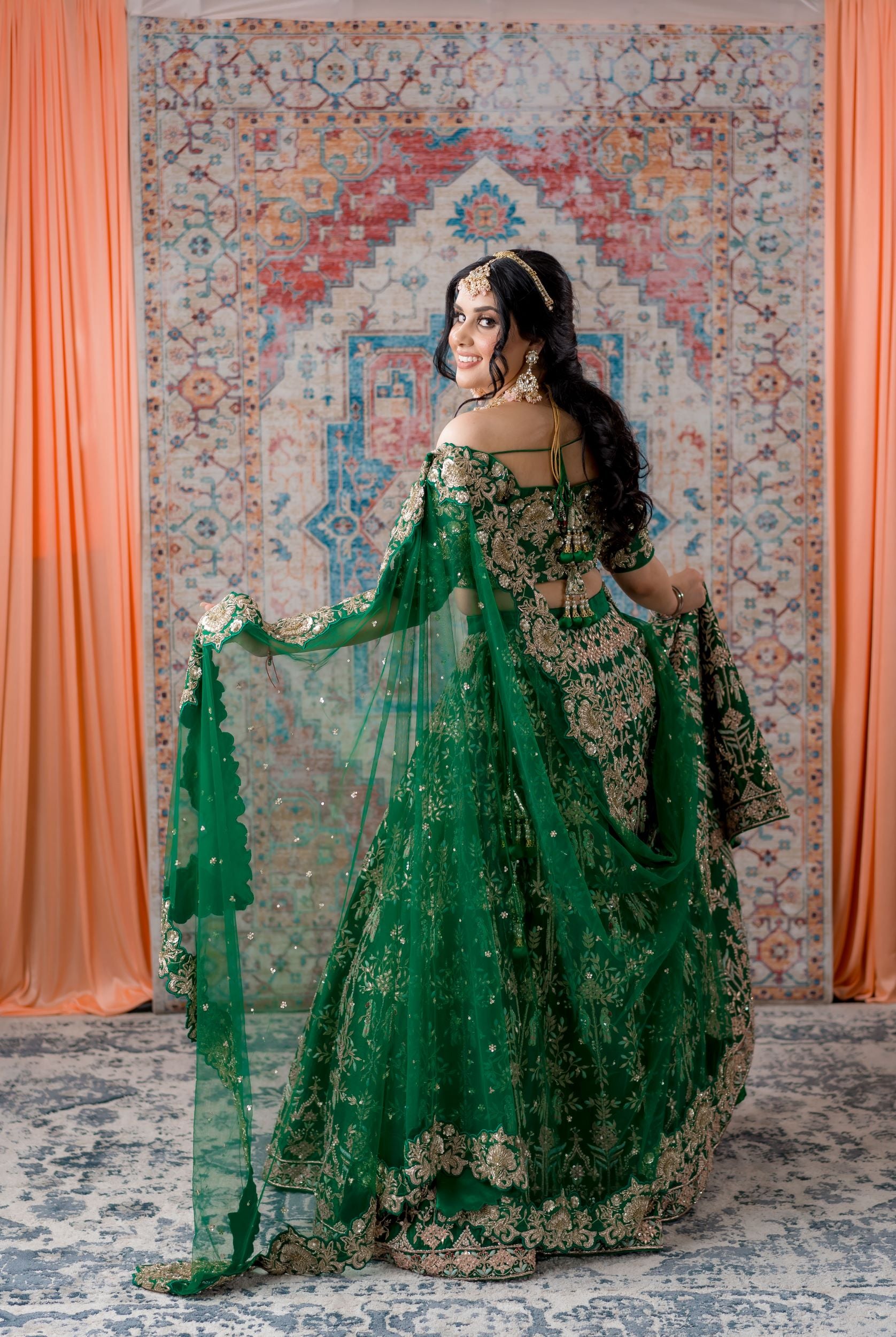 Emerald Green Gotta Patti and thread work Bridal Lehenga