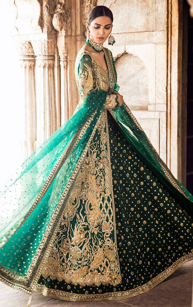 Emerald green bridal lehenga online