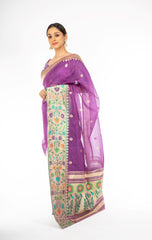 Engrossing Bright Violet Handloom Saree with Paithani Border and Pallu